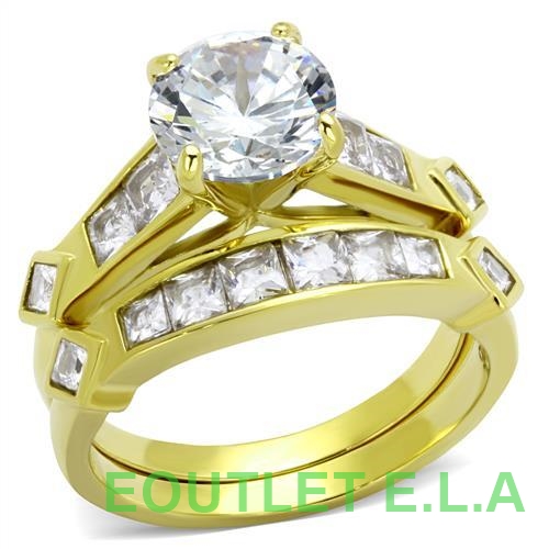 4.13CT CZ GOLD STAINLESS STEEL WEDDING SET-size 10